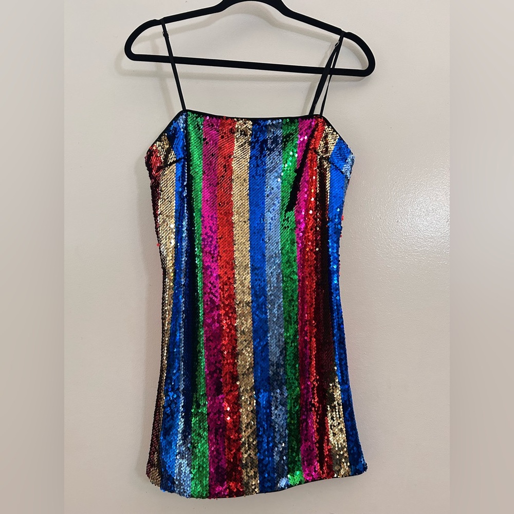 Forever 21 Mini Slip Party Dress Medium Rainbow Multicolor Sparkly Sequin Pride
